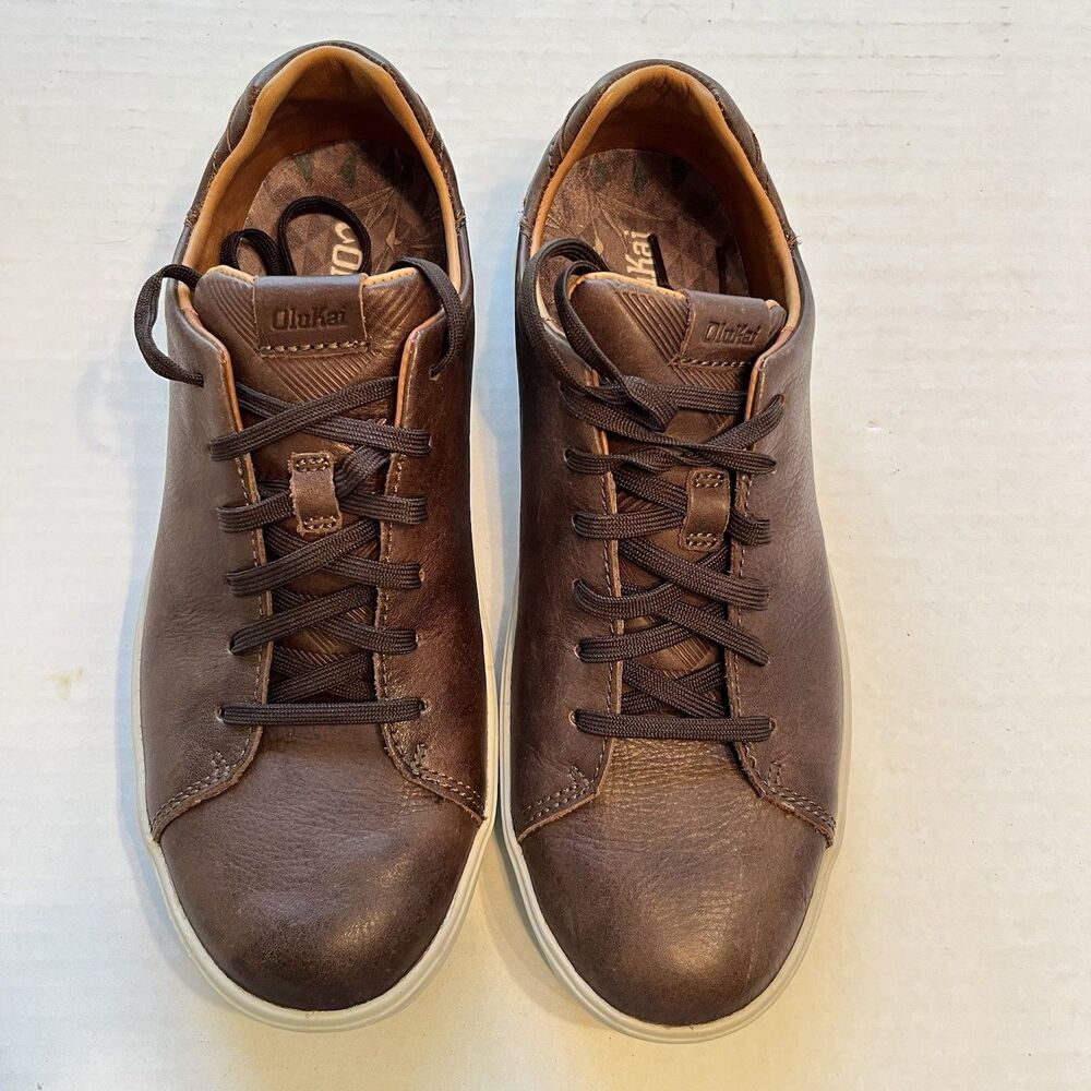 Olukai Lae'Ahi Li'ili Shoes Men's 9.5 Brown Leather Comfort Casual Low Sneakers